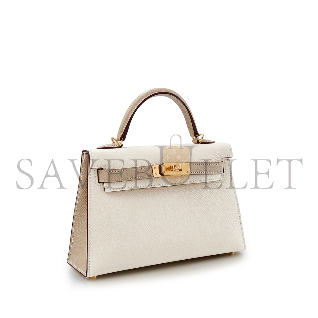 H**mes mini kelly ii epsom cream white windbreaker gray gold hardware (19*12*5.5cm)